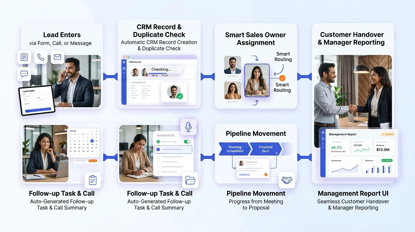 AI Workflow Automation workflow showing AI system, human review and business action