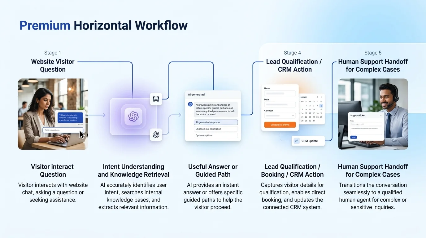 AI Chatbot Development workflow showing AI system, human review and business action