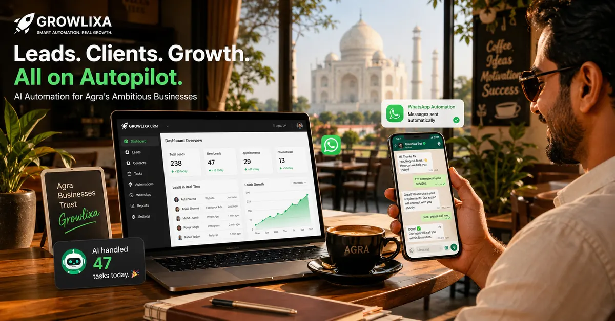 AI automation for Agra businesses — business owner watches leads come in automatically through Growlixa's system