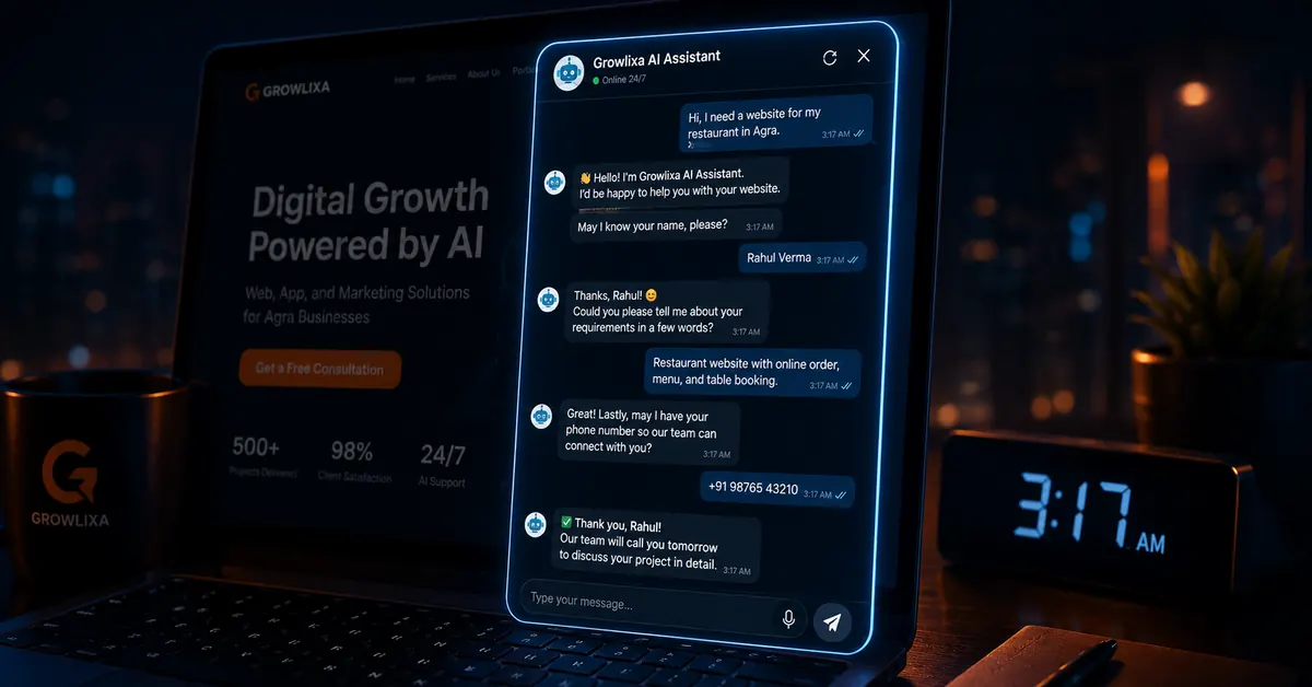 AI chatbot development for Agra businesses — 24/7 intelligent lead capture by Growlixa