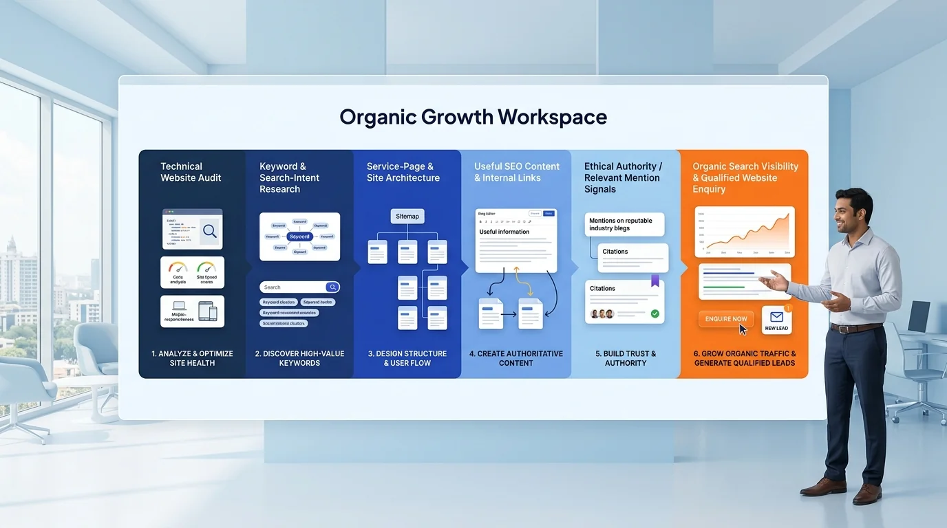 SEO Services workflow showing customer journey and business action