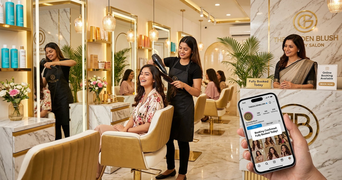 Digital marketing for beauty salons and wellness businesses in India with Instagram growth and booking automation by Growlixa